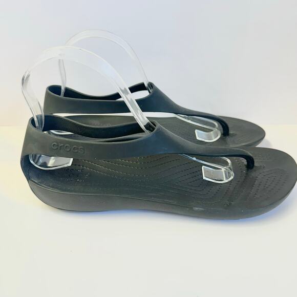 Crocs Sexi flip flop t-strap comfort rubber sandal in black women's size 10 - Picture 6 of 13